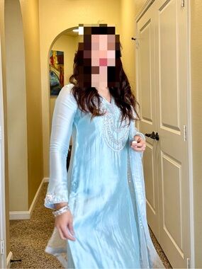 Mahum Asad, Light Blue Embroidered Long Formal Dress.